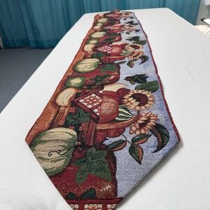 Sunflower Pumpkins Tapestry Table Runner Woven Fringe Fall Harvest Thanksgiving